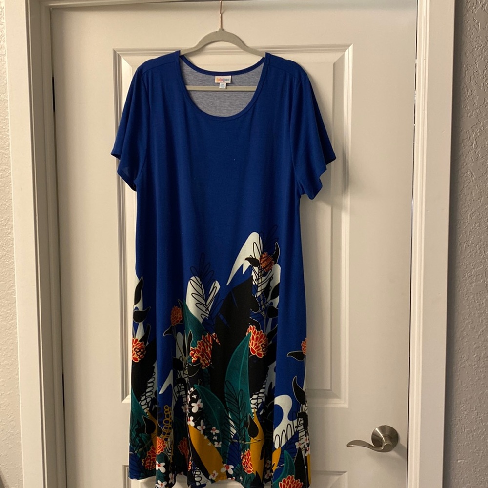 LuLaRoe Blue Floral Short Sleeve Midi Dress